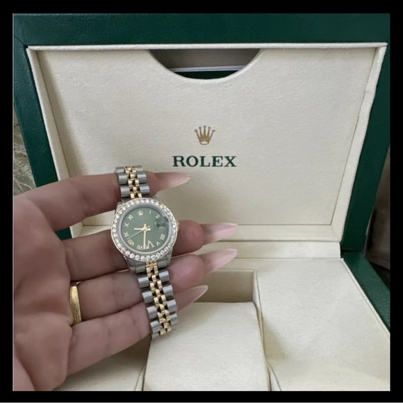 Rolex Accessories - Rolex Women's Watch with Green Dial and Two-Tone Band